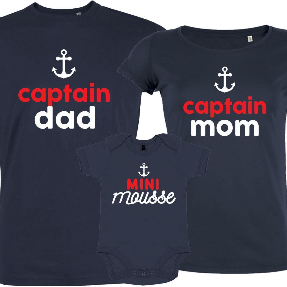 Captain Mom Dad Matching Family Organic Tees Set of 3