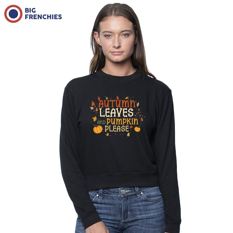 Autumn Leaves and Pumpkin Please Fall Women's Organic Cotton RPET French Terry Crew