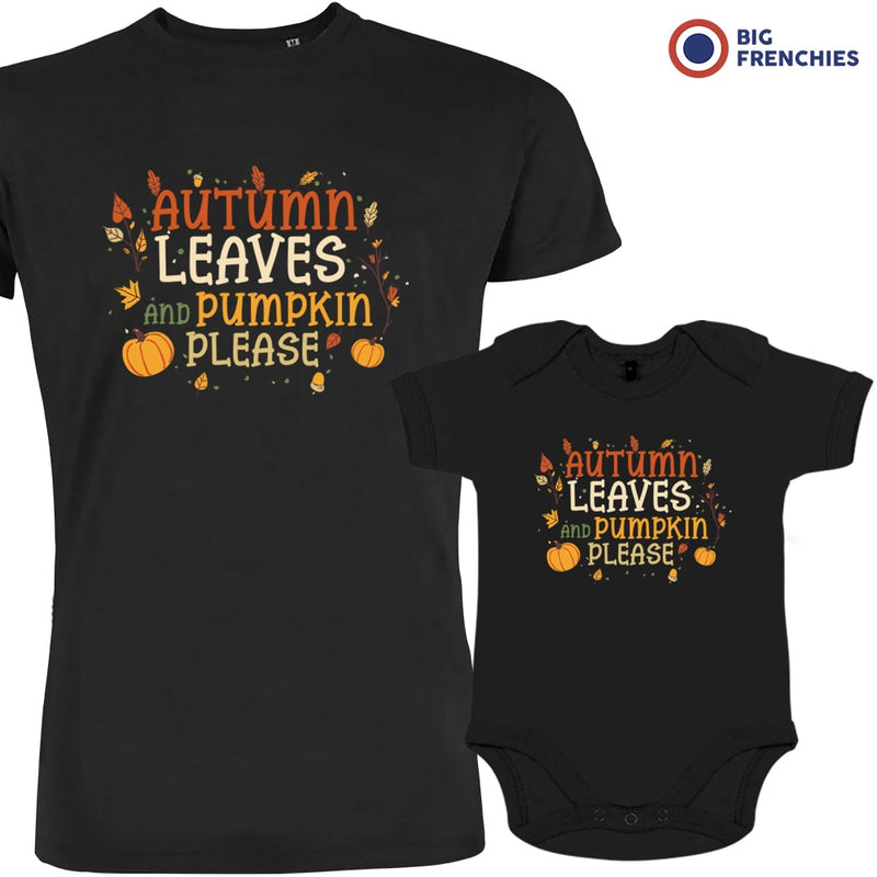 Autumn Leaves and Pumpkin Please Dad and Child Organic Cotton family Set (Set of 2)