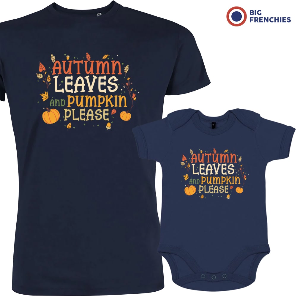 Autumn Leaves and Pumpkin Please Dad and Child Organic Cotton family Set (Set of 2)