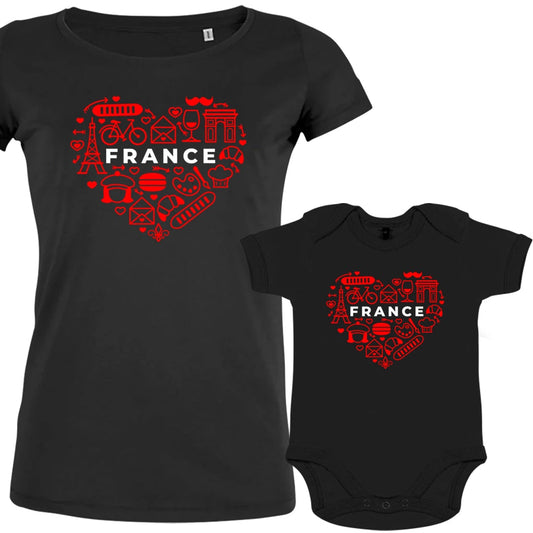 France monuments Heart Mom and Baby Organic Cotton family Set (Set of 2)
