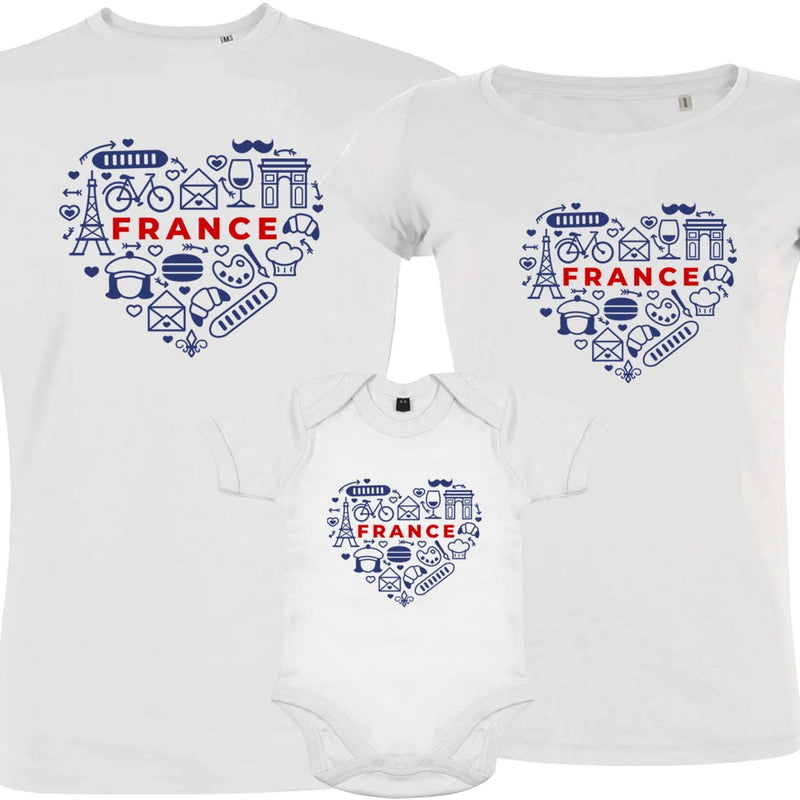 France monuments Heart Matching Organic Cotton Family Set (Set of 3)