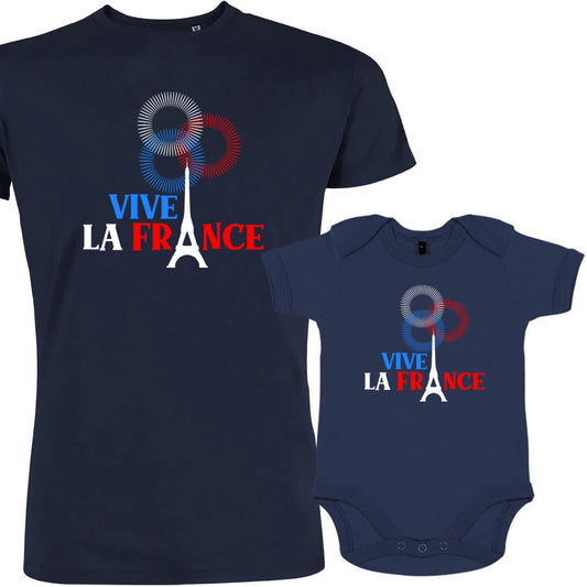 Vive La France With Eiffel Tower Dad and Child Organic Cotton family Set (Set of 2)