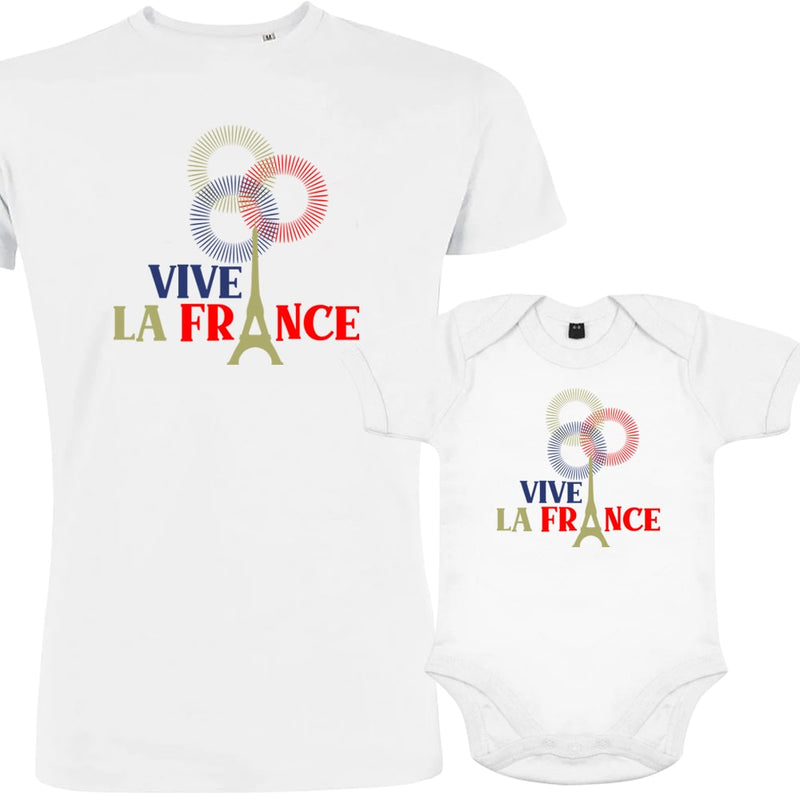 Vive La France With Eiffel Tower Dad and Child Organic Cotton family Set (Set of 2)