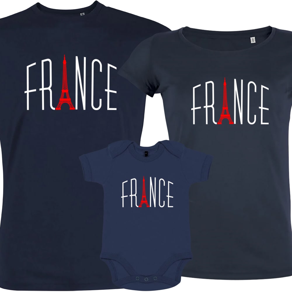 France With Red Eiffel Tower Matching Organic Cotton Family Set (Set of 3)
