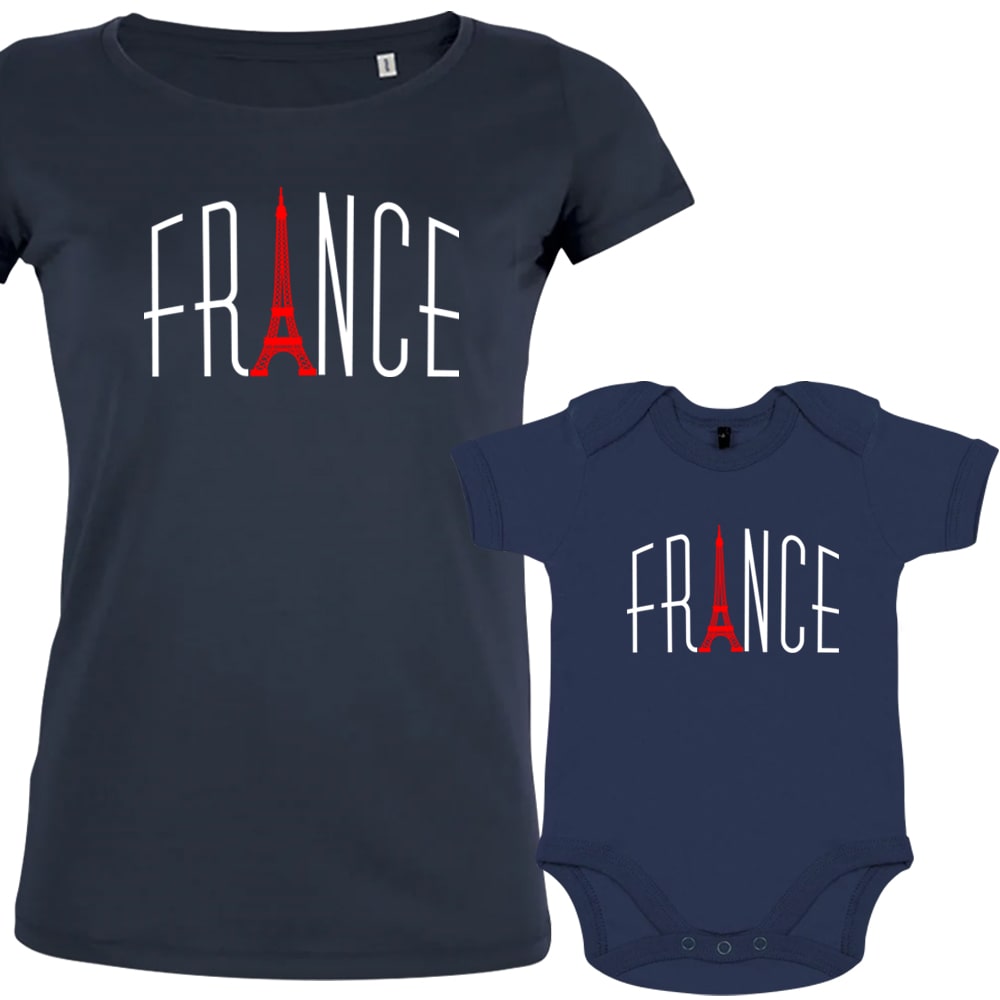 France With Red Eiffel Tower Mom and Baby Organic Cotton family Set (Set of 2)