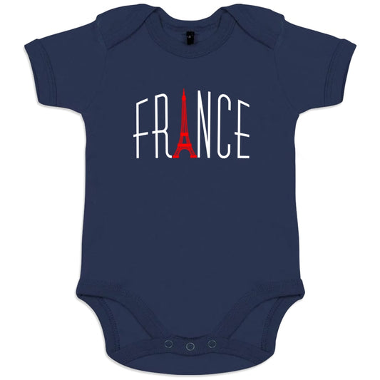 France With Red Eiffel Tower Organic Cotton Baby Onesie