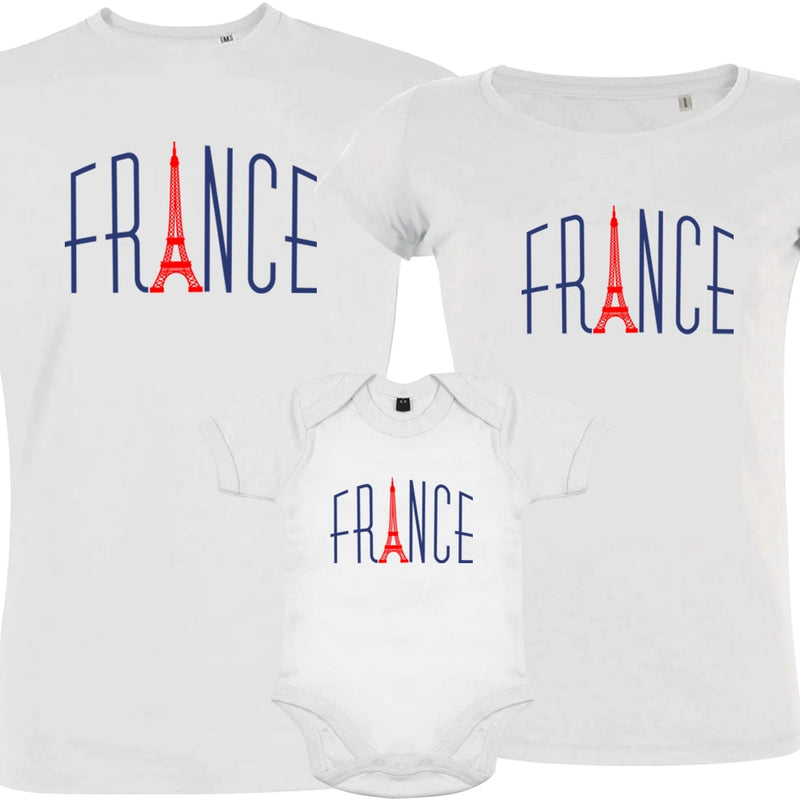 France With Red Eiffel Tower Matching Organic Cotton Family Set (Set of 3)