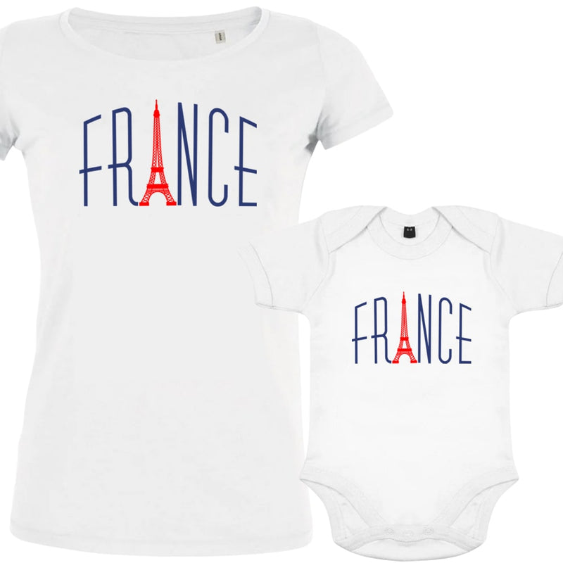 France With Red Eiffel Tower Mom and Baby Organic Cotton family Set (Set of 2)