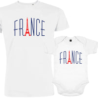 France With Red Eiffel Tower Dad and Child Organic Cotton family Set (Set of 2)