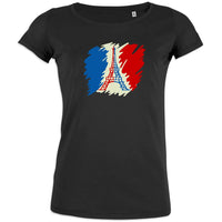 Brushed French Flag with Eiffel Tower Women's Organic Cotton Tee