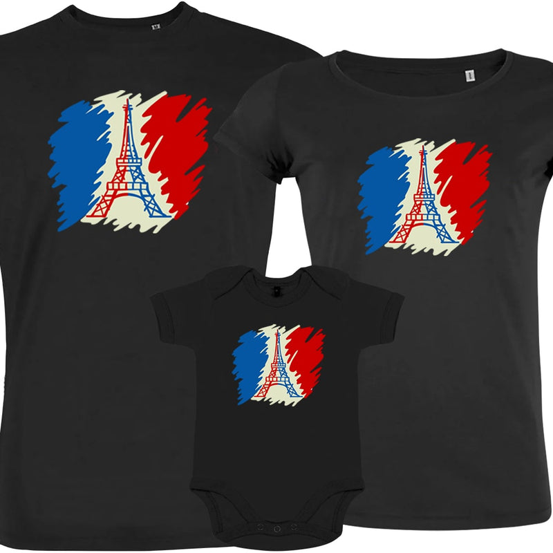 Brushed French Flag with Eiffel Tower Matching Organic Cotton Family Set (Set of 3)