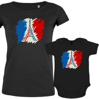 Brushed French Flag with Eiffel Tower Mom and Baby Organic Cotton family Set (Set of 2)