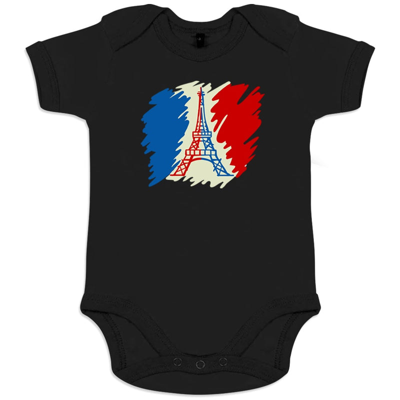 Brushed French Flag with Eiffel Tower Organic Cotton Baby Onesie