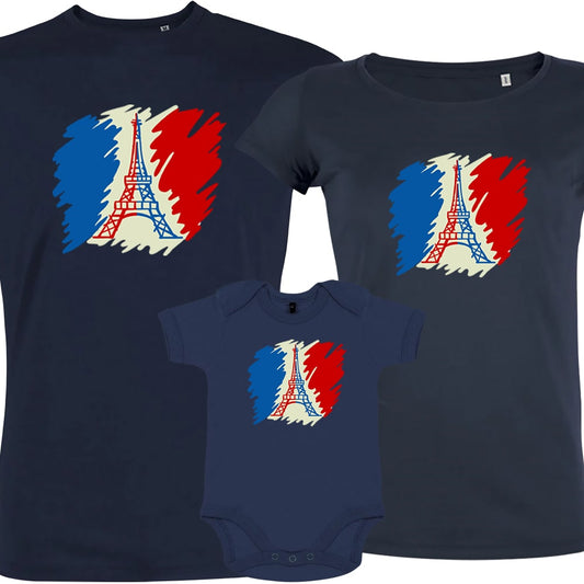Brushed French Flag with Eiffel Tower Matching Organic Cotton Family Set (Set of 3)