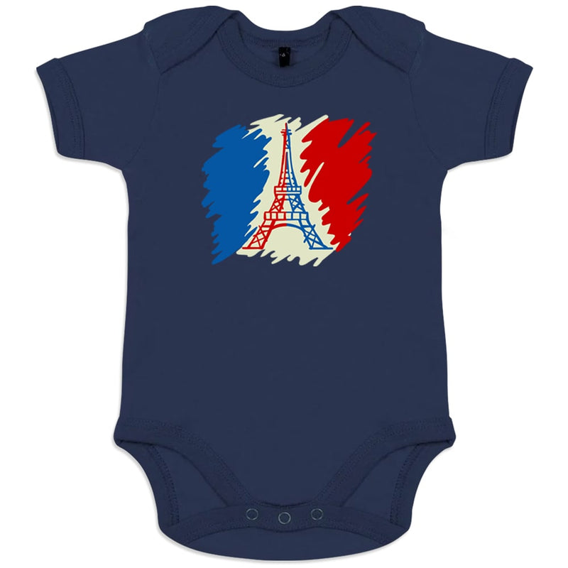 Brushed French Flag with Eiffel Tower Organic Cotton Baby Onesie