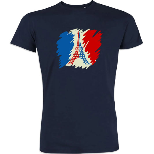 Brushed French Flag with Eiffel Tower Men's Organic Cotton Tee