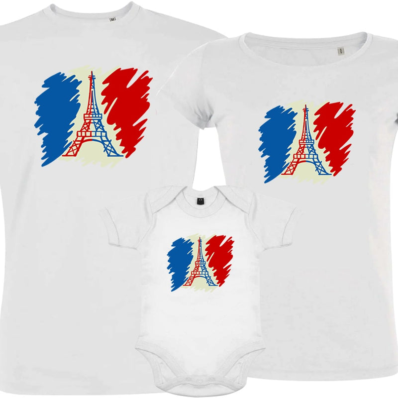 Brushed French Flag with Eiffel Tower Matching Organic Cotton Family Set (Set of 3)