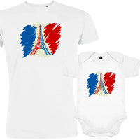 Brushed French Flag with Eiffel Tower Dad and Child Organic Cotton family Set (Set of 2)