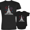 Vive La France With Eiffel Tower and Fireworks Dad and Child Organic Cotton family Set (Set of 2)