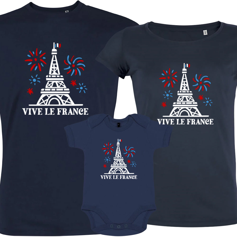 Vive La France With Eiffel Tower and Fireworks Matching Organic Cotton Family Set (Set of 3)