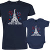 Vive La France With Eiffel Tower and Fireworks Dad and Child Organic Cotton family Set (Set of 2)