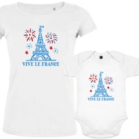 Vive La France With Eiffel Tower and Fireworks Mom and Child Matching Organic Cotton family Set (Set of 2)