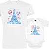 Vive La France With Eiffel Tower and Fireworks Dad and Child Organic Cotton family Set (Set of 2)