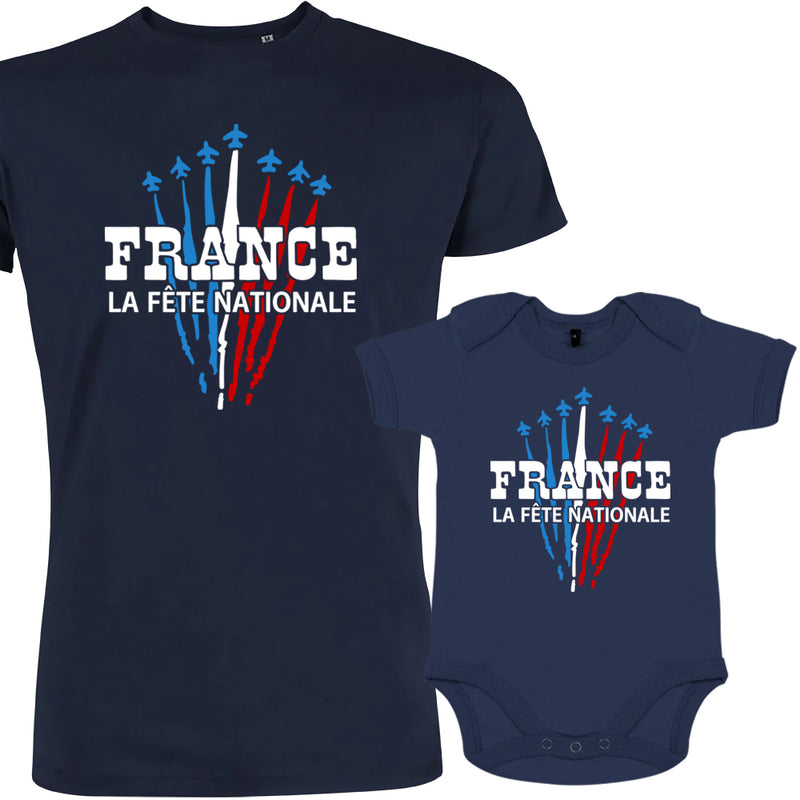 France La Fête Nationale Dad and Child Organic Cotton family Set (Set of 2)