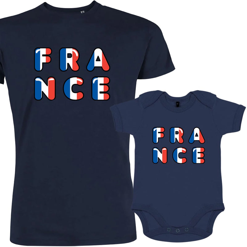 France Bleu Blanc Rouge Dad and Child Organic Cotton family Set (Set of 2)