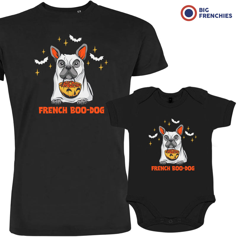 French Boo-Dog Halloween Dad and Child Organic Cotton family Set (Set of 2)