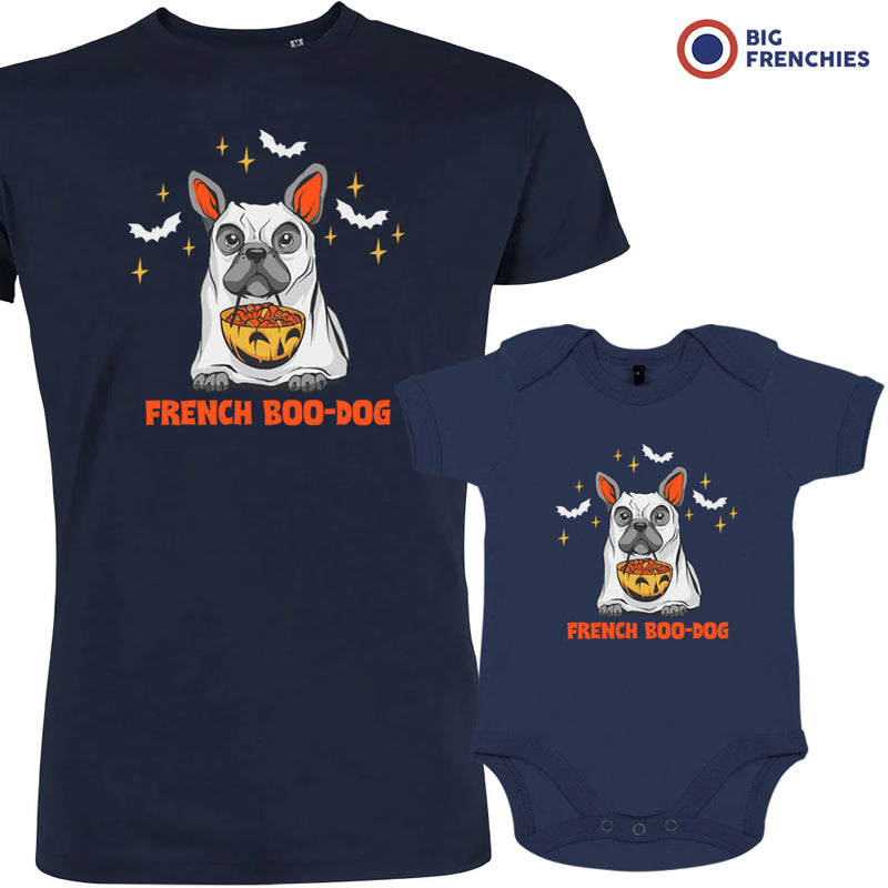 French Boo-Dog Halloween Dad and Child Organic Cotton family Set (Set of 2)