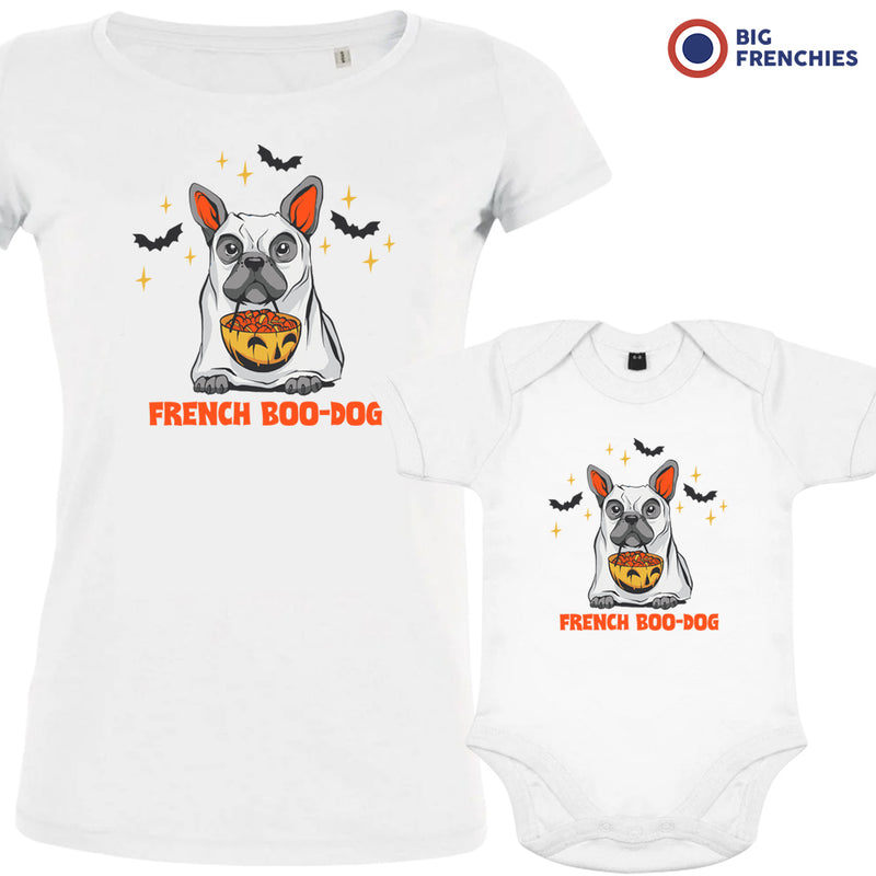 French Boo-Dog Halloween Mom and Baby Organic Cotton family Set (Set of 2)