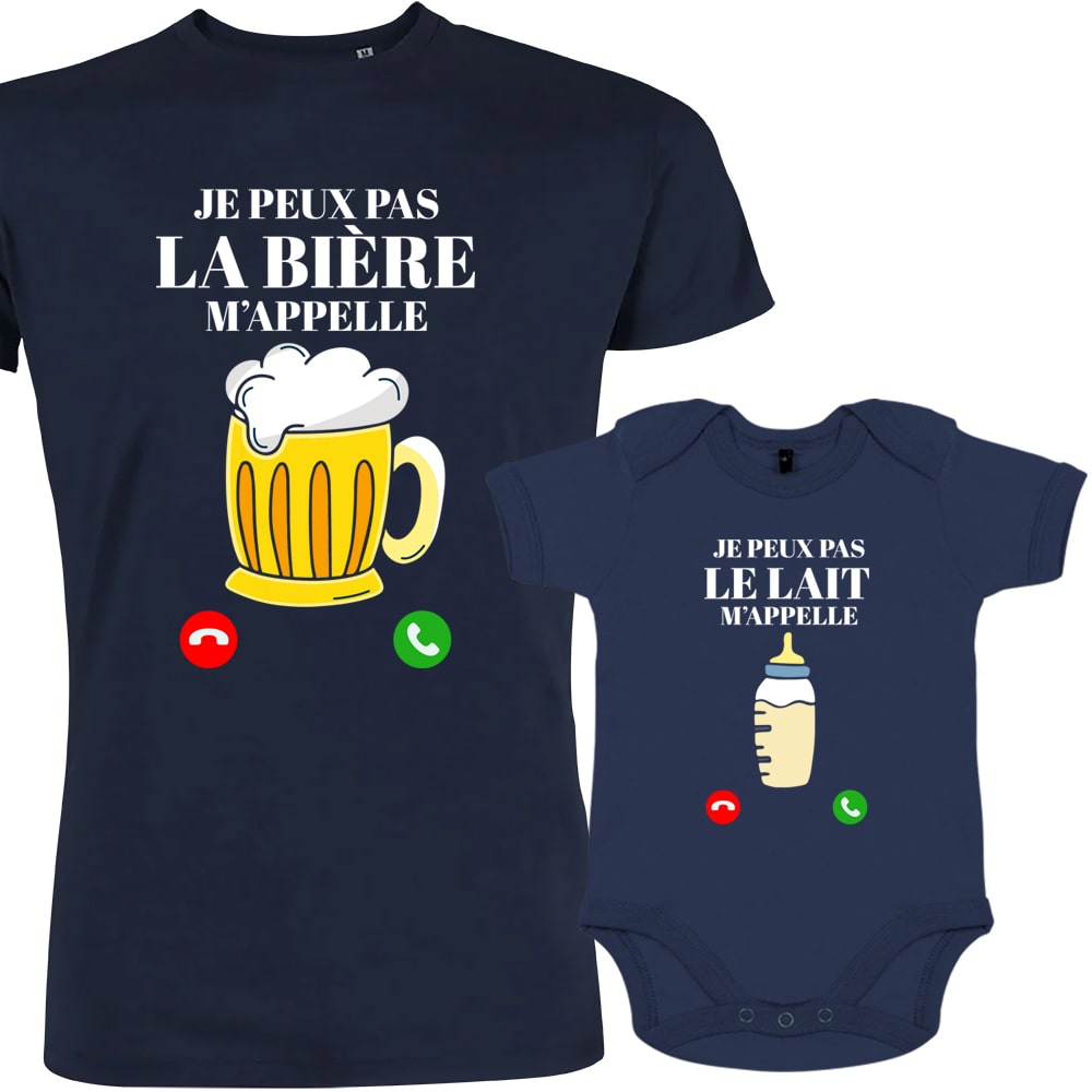 Je peux Pas La Bière Le Lait M'appelle Dad and Child Organic Cotton Matching Outfit