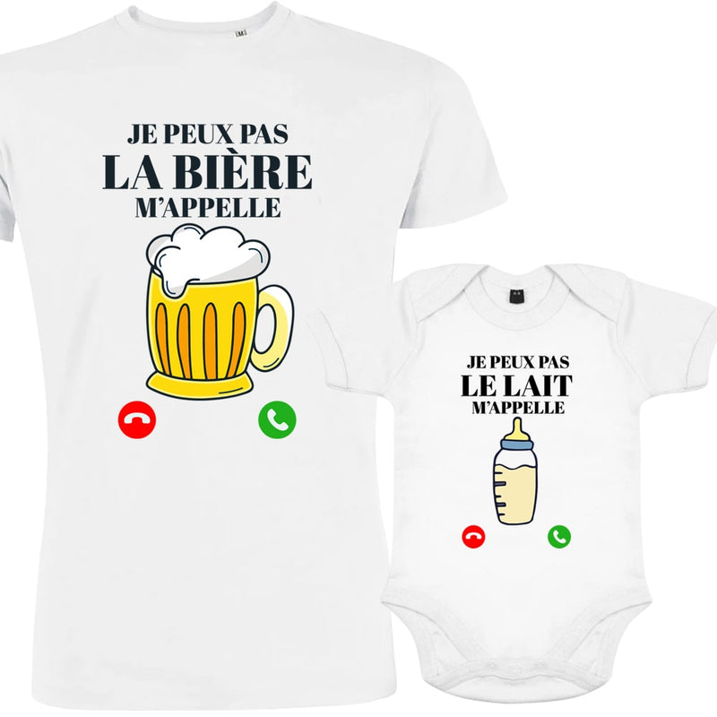 Je peux Pas La Bière Le Lait M'appelle Dad and Child Organic Cotton Matching Outfit