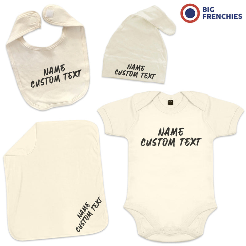 4 Piece Personalized Organic Cotton Baby Gift Set