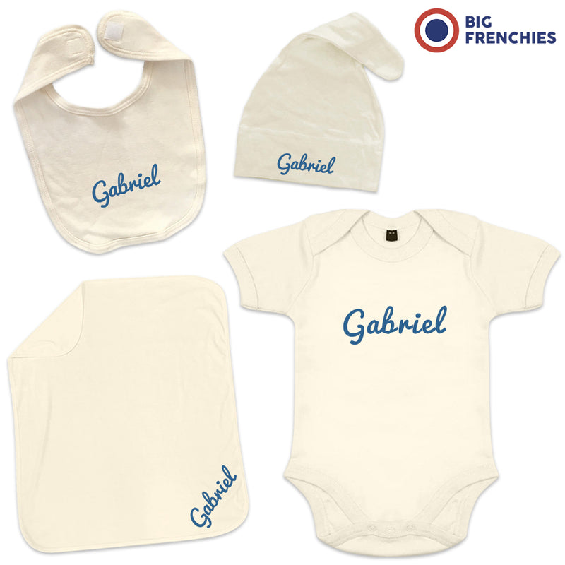 4 Piece Personalized Organic Cotton Baby Gift Set