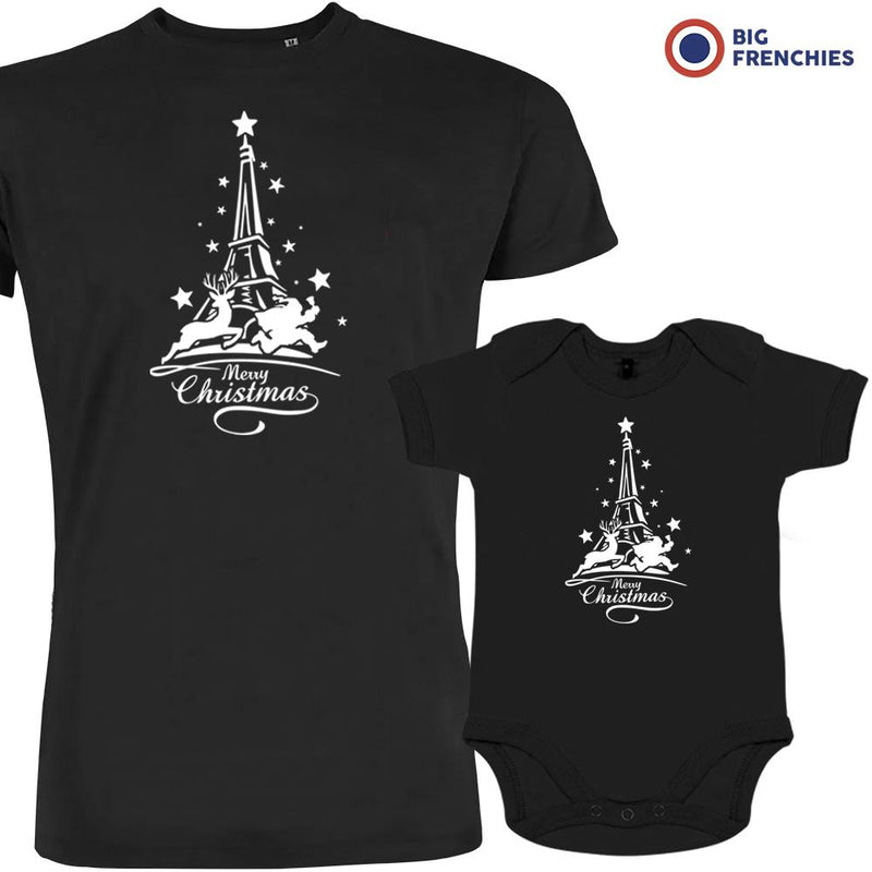 Christmas Eiffel Tower  Dad and Child Organic Cotton family Set (Set of 2)