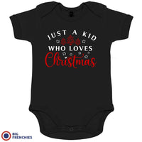 Just a Kid Who Loves Christmas Organic Cotton Baby Onesie