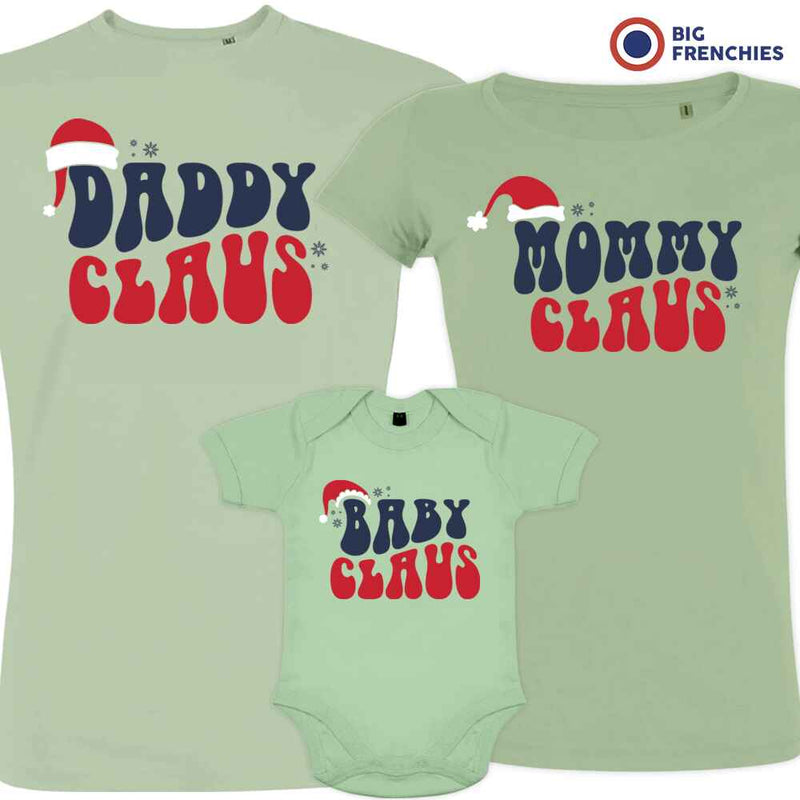 Mommy Daddy Baby Claus Christmas Matching Family Organic Tees (Set of 3)