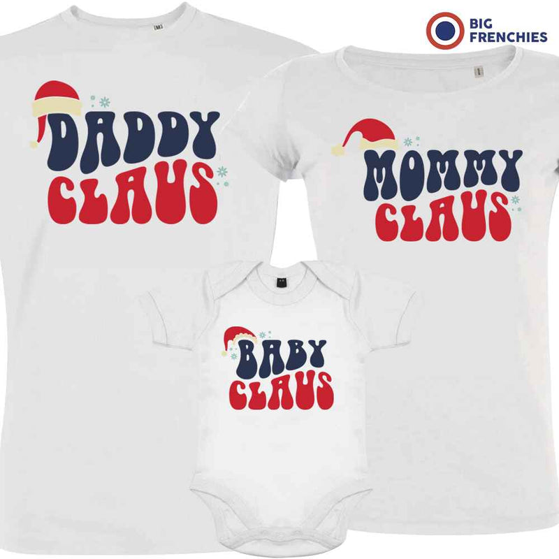 Mommy Daddy Baby Claus Christmas Matching Family Organic Tees (Set of 3)