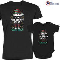 I'M The Boss The Sassy ELF Christmas Dad and Child Organic Cotton family Set (Set of 2)