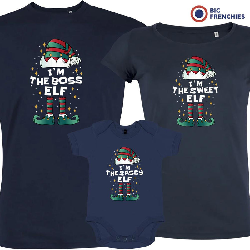 I'M The Boss The Sweet The Sassy ELF Christmas Matching Family Organic Tees (Set of 3)