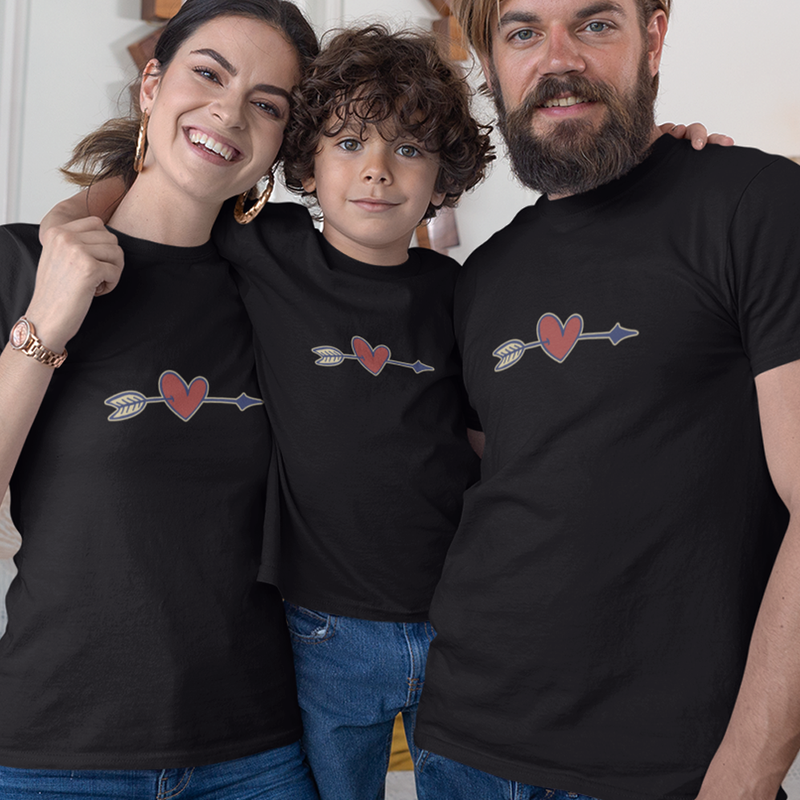 Valentine's Heart Arrow Matching Organic Cotton T-Shirts Family Set (Set of 3)