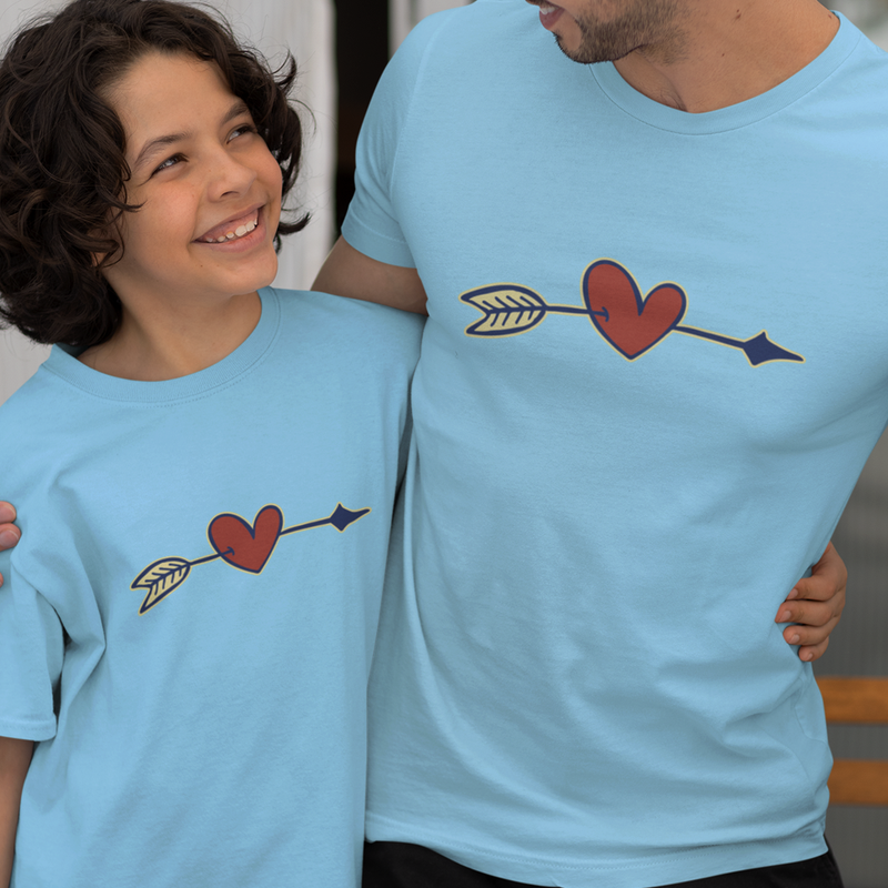 Valentine's Heart Arrow Dad and Child Organic Cotton T-Shirts family Set (Set of 2)