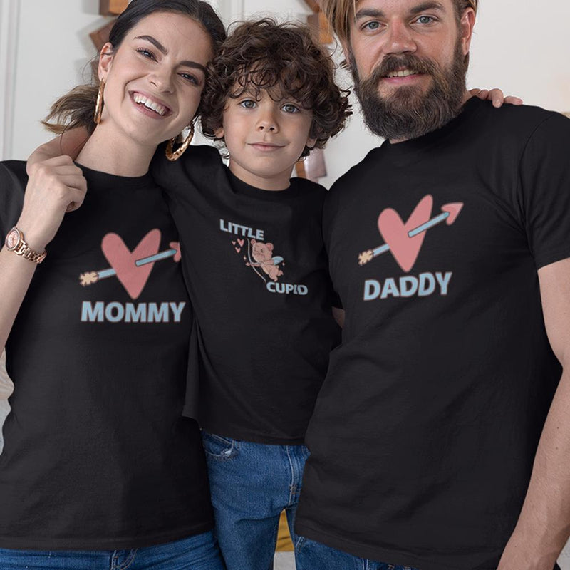 Daddy Mommy Heart Arrow And Little Cupid Matching Organic Cotton T-Shirts Family Set (Set of 3)