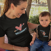 Mummy Heart Arrow and Little Cupid Mom and Child Organic Cotton T-Shirts family Set (Set of 2)