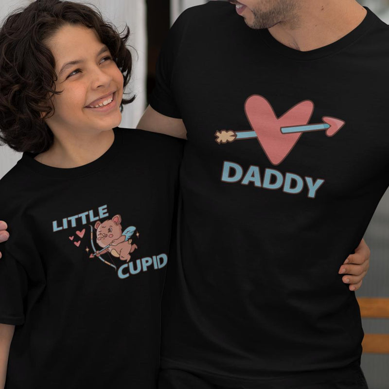 Daddy Heart Arrow And Little Cupid Dad and Child Organic Cotton T-Shirts family Set (Set of 2)