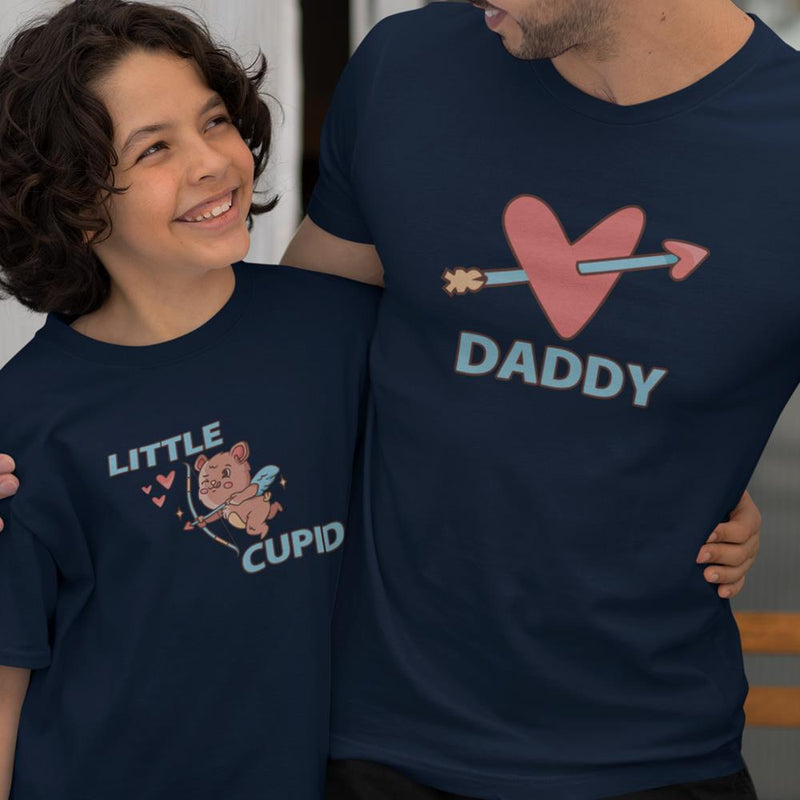 Daddy Heart Arrow And Little Cupid Dad and Child Organic Cotton T-Shirts family Set (Set of 2)