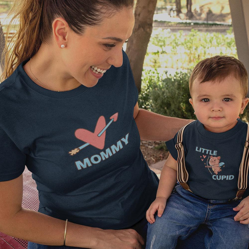 Mummy Heart Arrow and Little Cupid Mom and Child Organic Cotton T-Shirts family Set (Set of 2)